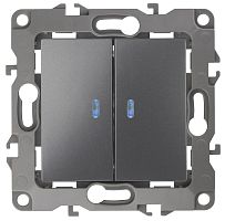 Выключатель с подсветкой без рамки Эра S12 2-кл 10А графит картинка